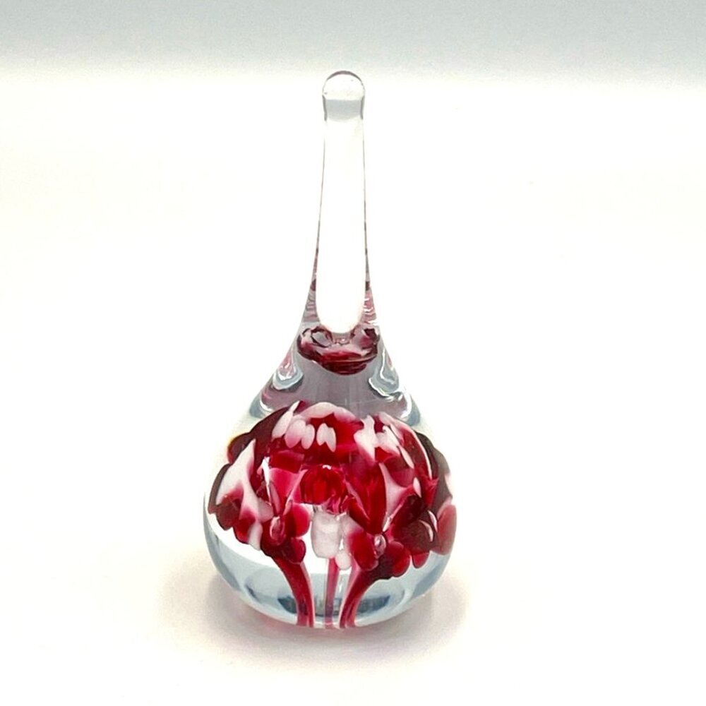Vtg Gibson Blown Glass Teardrop Paperweight Ring Holder Red White Clear